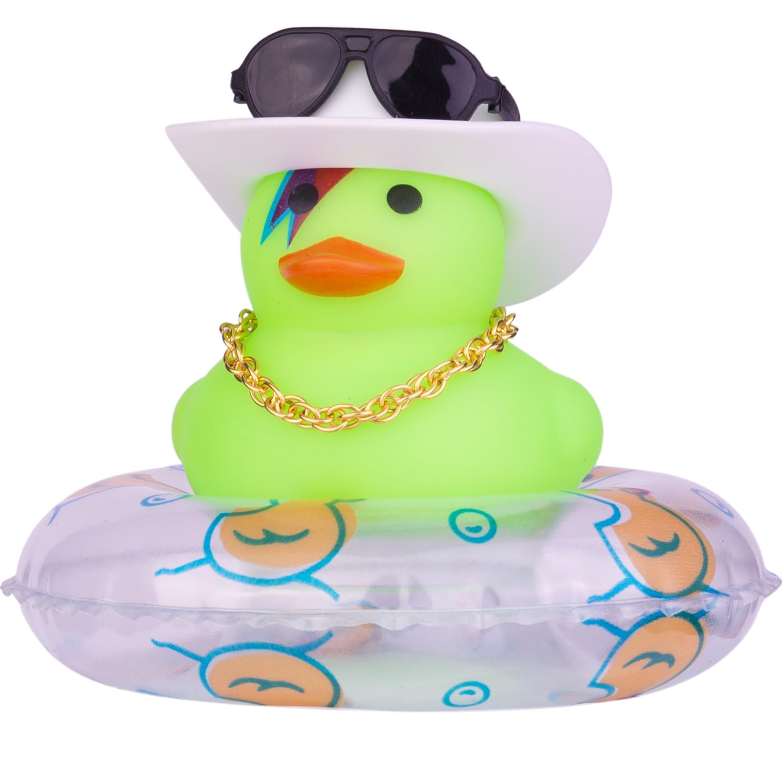 Vibrant Rubber Duck Car Dashboard Decorations - Expressive Mini Hat, Swim Ring, Necklace & Sunglasses - Fun Dashboard & Home Decor for Cars, Gifts, Parties & Office Spaces