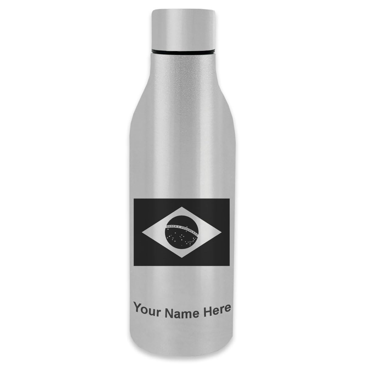 LaserGram Double Wall Insulated Stainless Steel Water Bottle with Brazil Flag Design - Personalized Engraving Included | Perfect for Gym, Hiking, Travel & Outdoor Activities