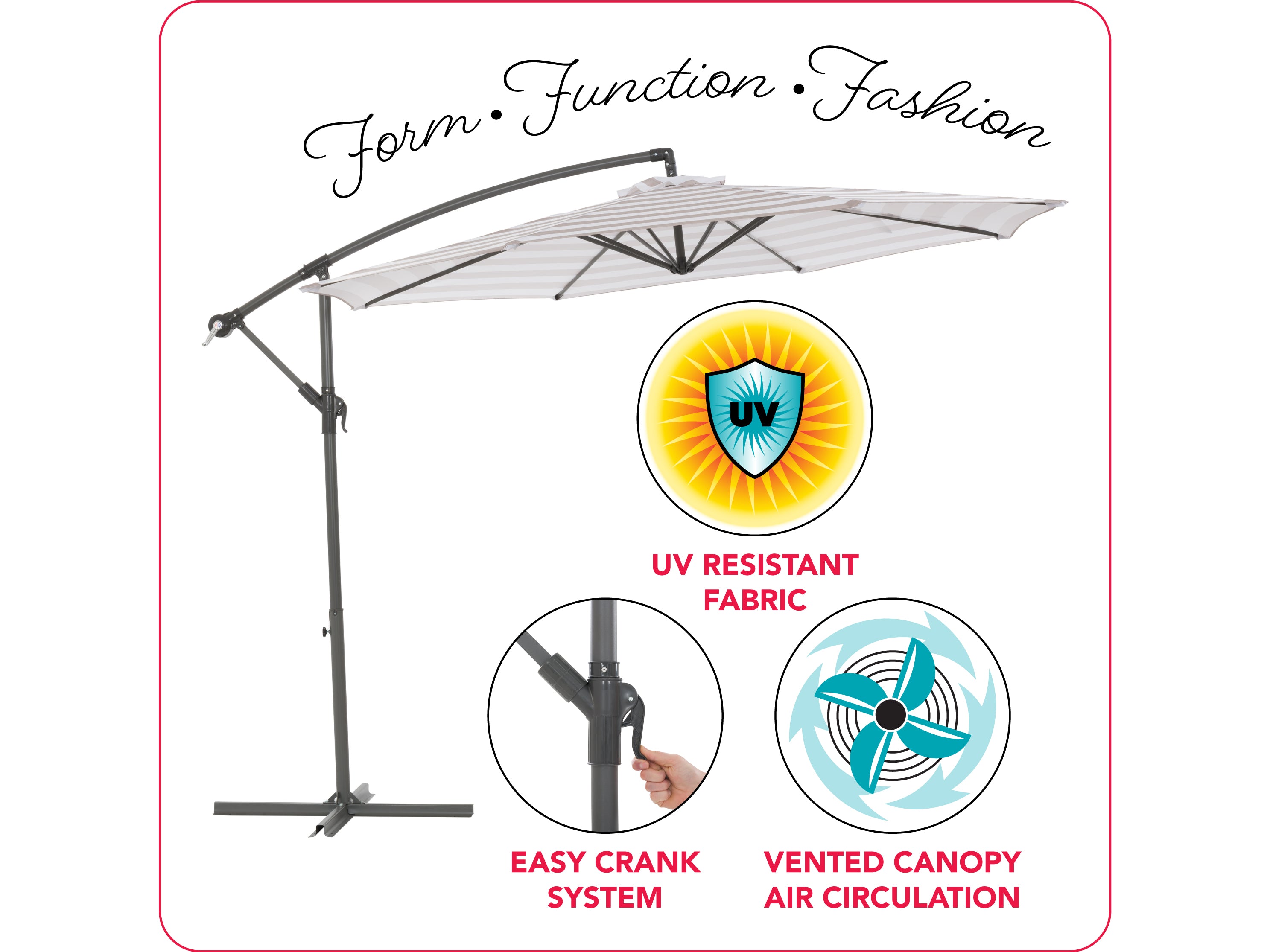 10ft Striped Offset Umbrella in Taupe and White - Perfect for Patio, Poolside, and Outdoor Dining Areas
