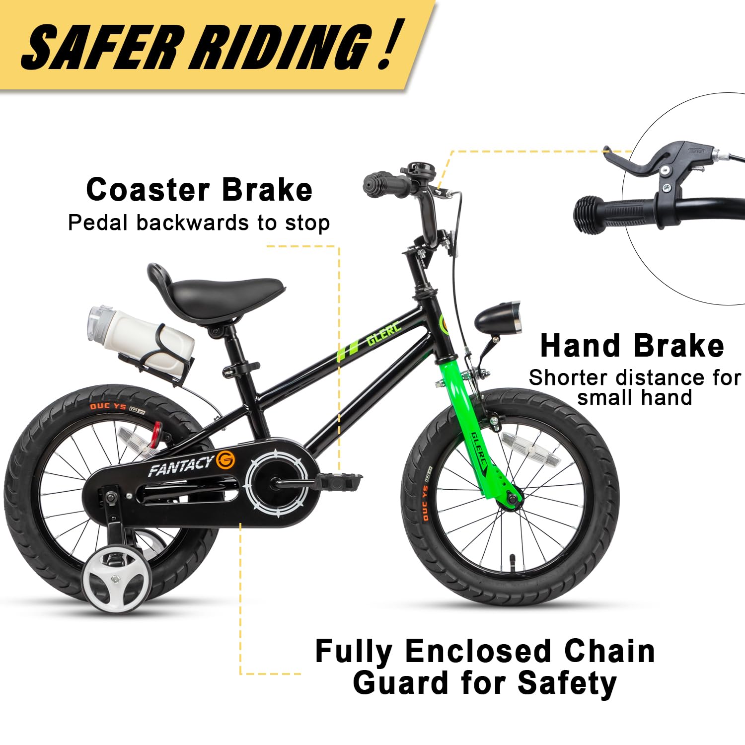 Fantasy 12 14 16 18 20 Inch Kids Bicycle for Boys & Girls Ages 2-14 Years - Adjustable Training Wheels, Water Bottle Holder & LED Headlight - Multiple Color Options - Perfect for Neighborhood Rides, Park Adventures & Learning to Bike
