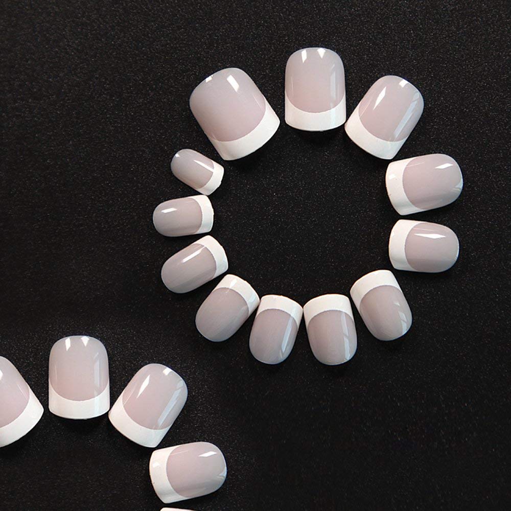 240 Pcs Pink French Short Fake Nails - Acrylic Full Cover Nail Tips with 12 Sizes | Perfect for Manicures, Parties & Special Occasions