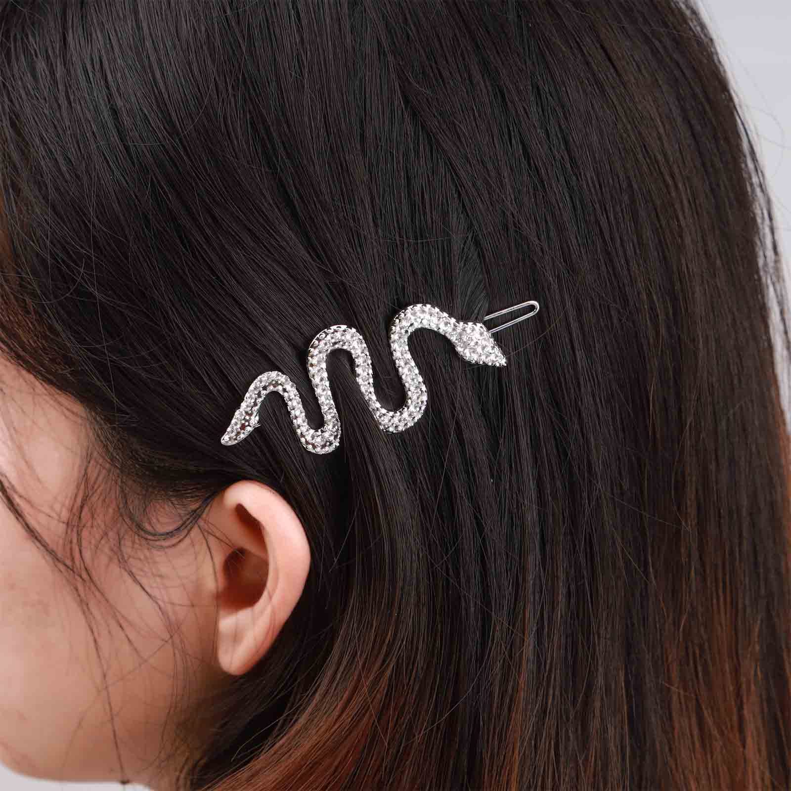 Boho Crystal Snake Hair Clip - Silver Rhinestone Pave Barrette Pin for Women & Girls | Elegant Minimalist Side Hair Clips | Perfect for Weddings, Parties & Everyday Wear
