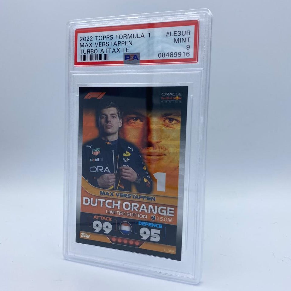 PSA 9 Graded Max Verstappen Dutch Orange #LE3UR Turbo Attax 2022 Trading Card - Perfect for F1 Collectors, Sports Memorabilia Enthusiasts & Racing Fans Display