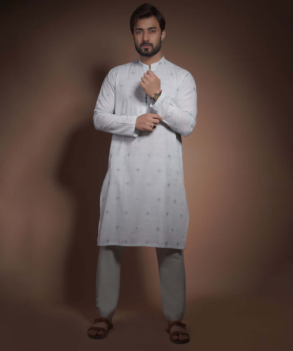 Stylish Ice Blue Cotton Jacquard Kurta for Women - Comfortable & Elegant Indian Ethnic Wear - Perfect for Festivals, Weddings & Casual Outings