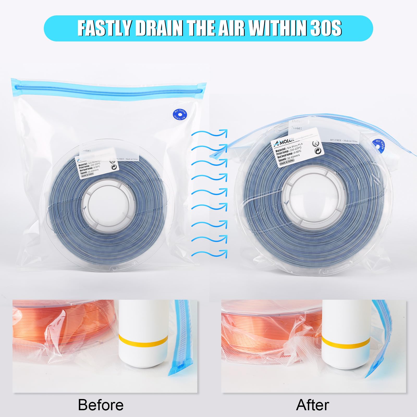 AMOLEN Vacuum Sealed Storage Bags Kit for 3D Printer Filament - 16 Reusable Bags with Automatic Pump, Desiccants & Clips - Keep Filament Dry & Dust-Free for Perfect 3D Printing Results