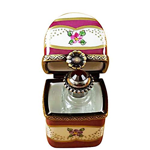 French Limoges Porcelain Collectible Box - Burgundy Tall Floral Design with Bottle Figurine | Elegant Home Decor, Gift for Collectors & Special Occasions