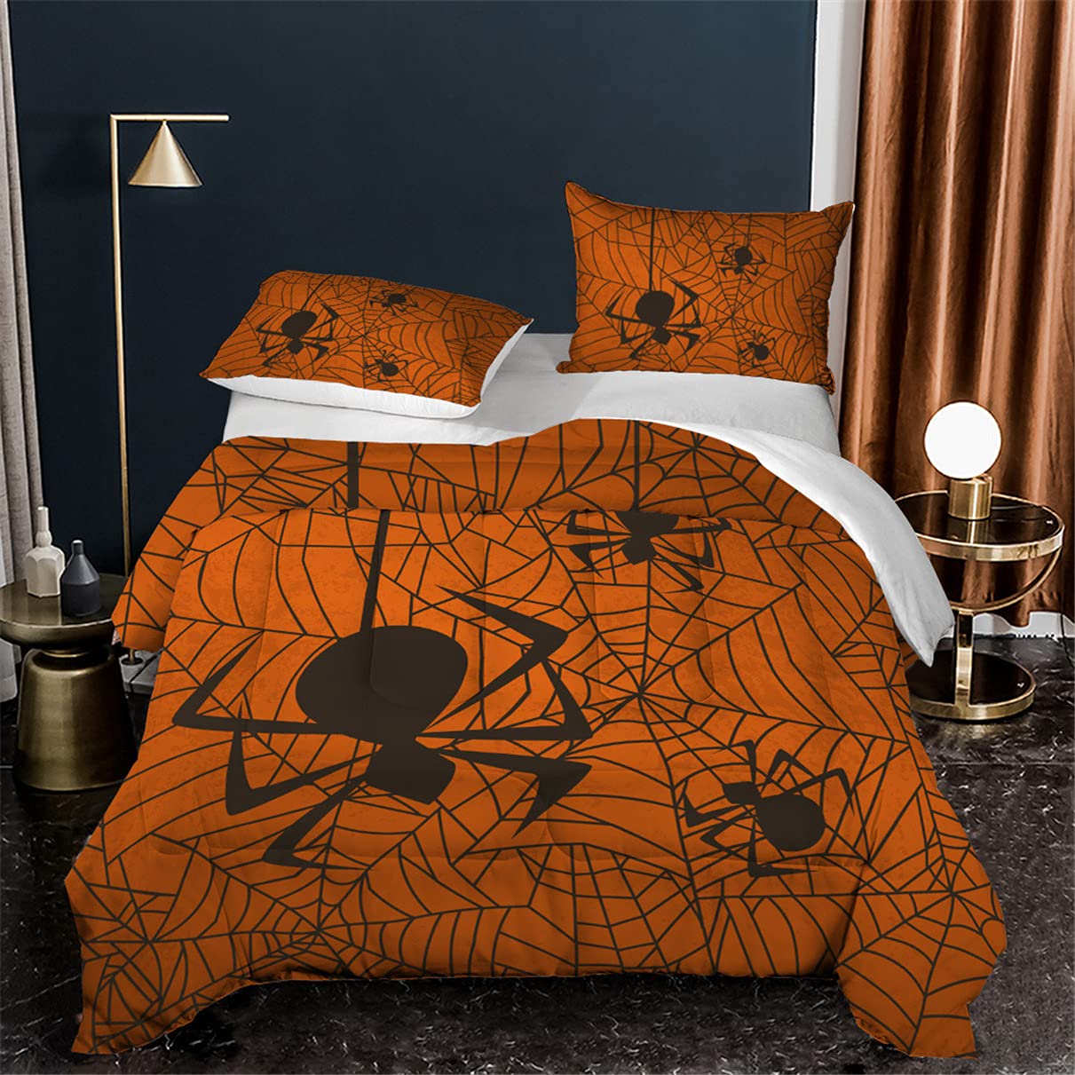EDUMEYA 3D Spider Web King Size Comforter Set - Reptile Print Bedding with 1 Duvet & 2 Pillowcases for Boys & Teens Room Decor - Perfect for Halloween, Themed Bedrooms & Gift Giving (3Pcs)