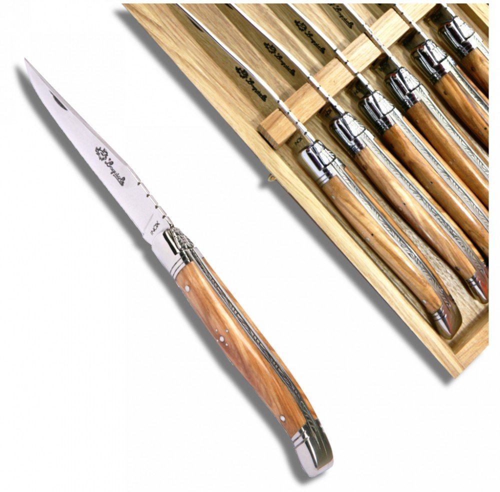 Premium French Steak Knives with Olive Wood Handle - High-Quality Cutlery for Steak Lovers, Perfect for BBQ, Dinner Parties & Gourmet Cooking