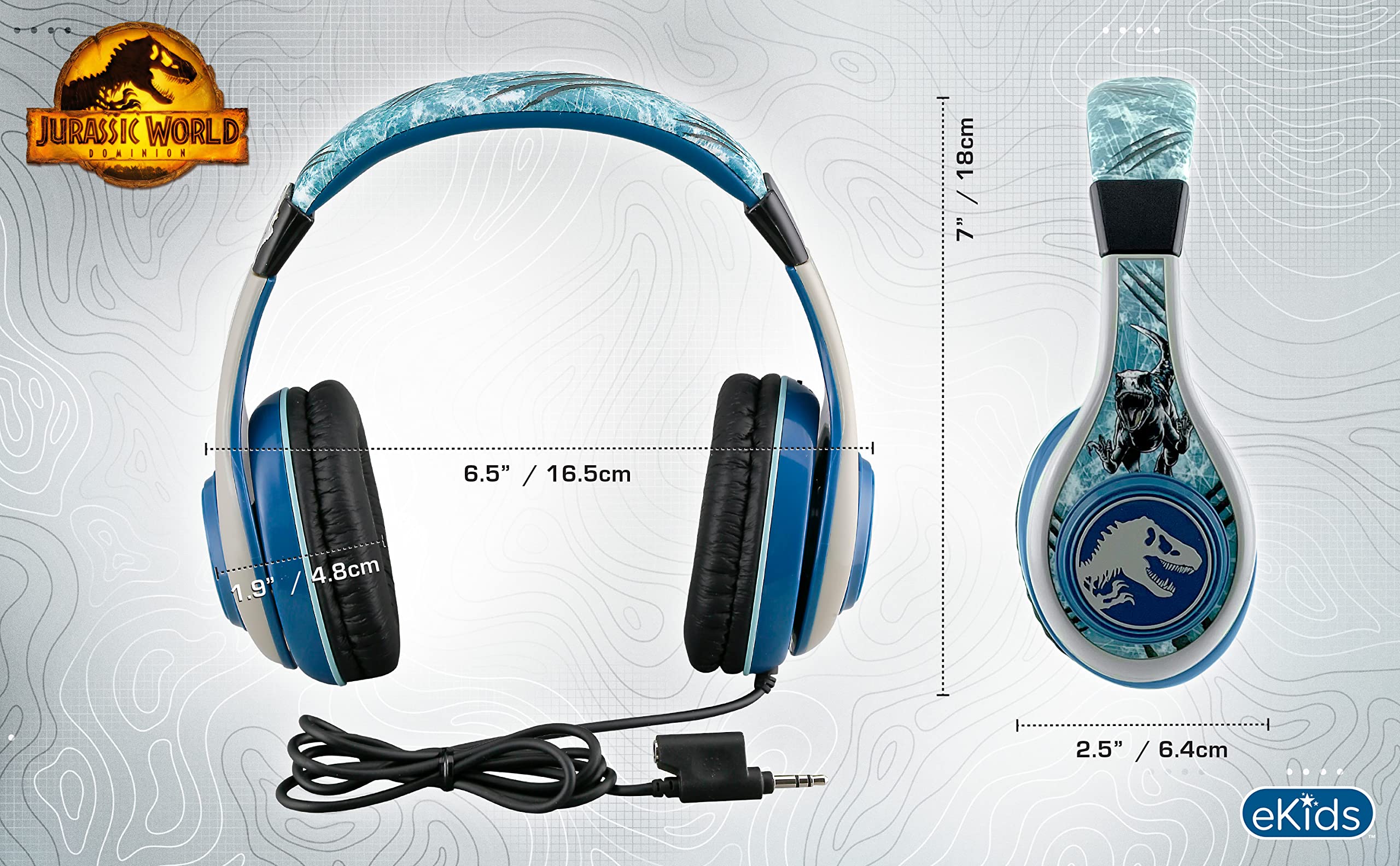 Jurassic World 2 Kids Headphones - Adjustable Stereo Over-Ear Headset with Tangle-Free 3.5mm Wired Cord & Parental Volume Control - Safe for Children - Perfect for School, Home, Travel, Airplanes & Online Learning