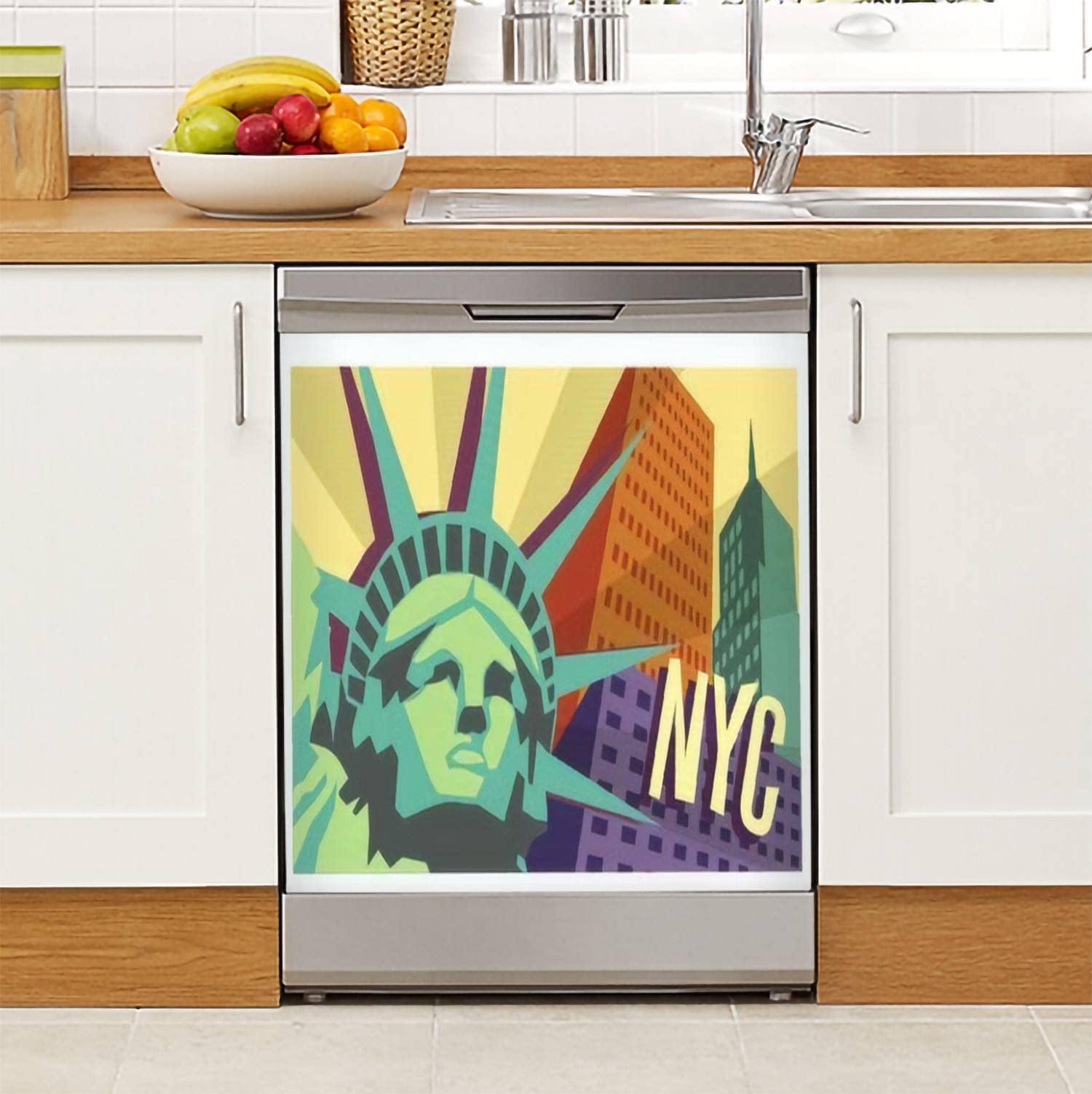 Statue of Liberty Dishwasher Magnet Cover - 23x26in Decorative Fridge Panels, Metal Door & Garage Appliance Stickers - Vintage Travel Poster Style Magnetic Refrigerator Decor for Kitchen, Office, or Dorm Room
