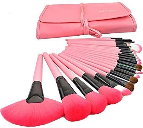 Professional Angelie 24-Piece Makeup Brush Set - Kabuki, Foundation, Blending, Blush, Concealer & Eye Brushes for Liquid, Powder & Cream Cosmetics - Perfect for Everyday Makeup, Contouring & Full Face Application (Pink)
