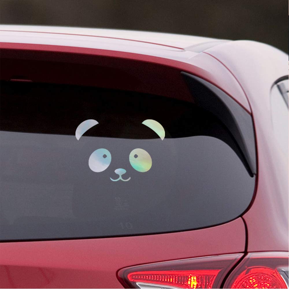 Premium Waterproof Vinyl Decal Stickers (Set of 2) - Cute Panda Face Holographic Design for Laptop, Phone, Helmet, Car Window, Bumper, Mug, Cup, Door & Wall Decoration | Perfect for DIY Crafts, Home Decor & Personalizing Your Belongings