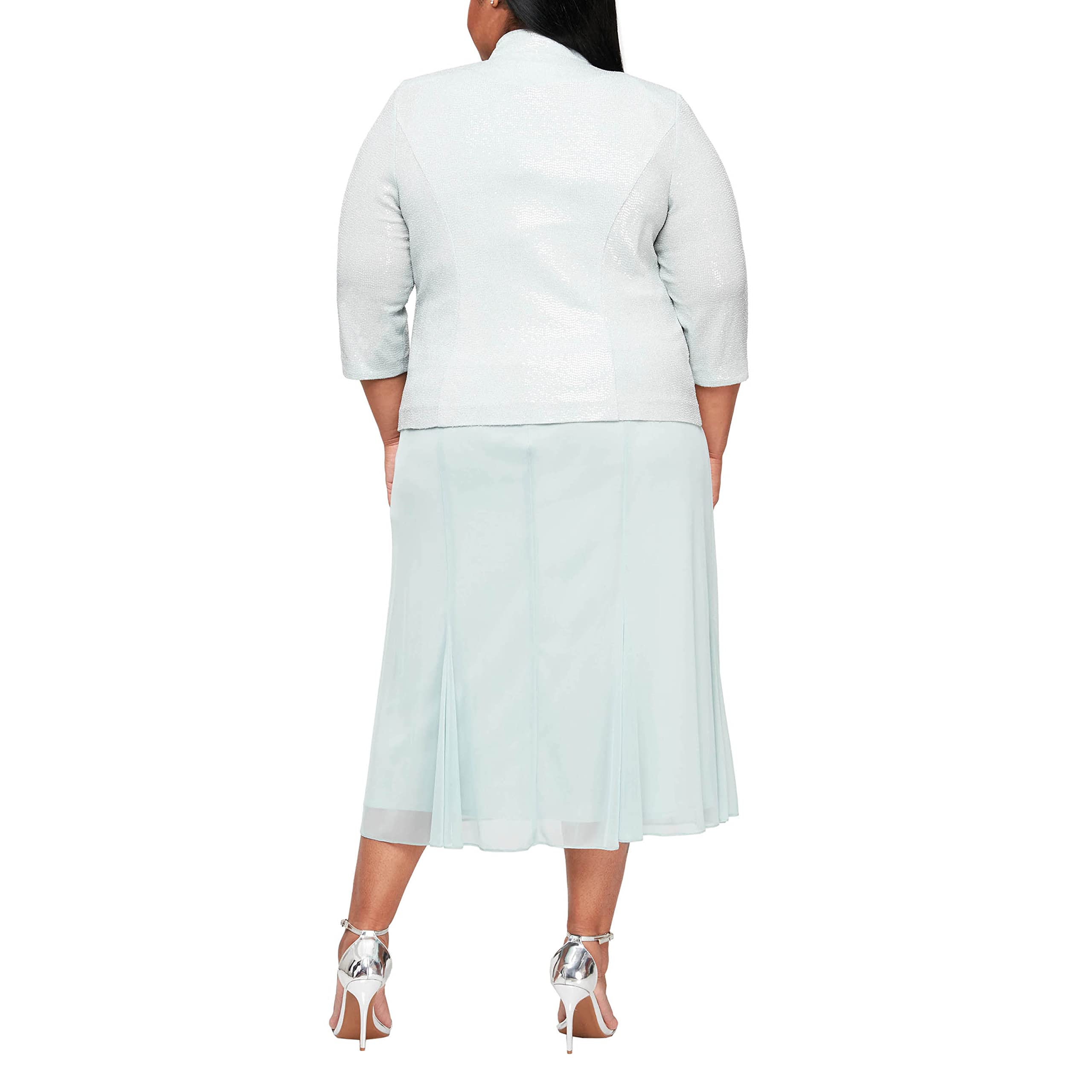 Alex Evenings Women's Plus Size Tea Length Button-Front Jacket Dress for Special Occasions - Mint Mandarin, Size 16 Plus | Perfect for Weddings, Parties & Formal Events