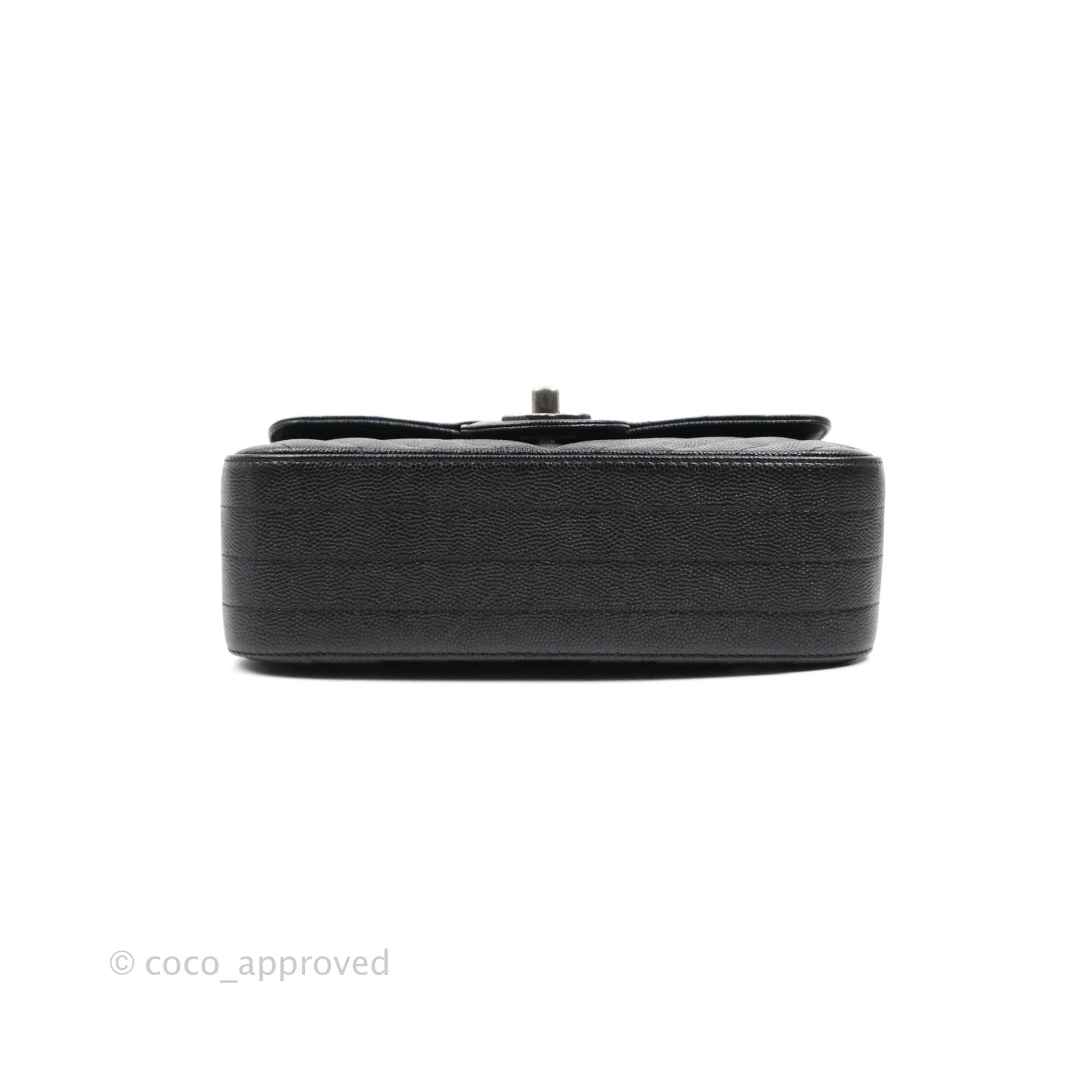 Chanel Chevron Mini Rectangular Flap Bag in Iridescent Black Caviar Leather with Ruthenium Hardware - Perfect for Evening Events, Parties & Luxury Fashion Accessories