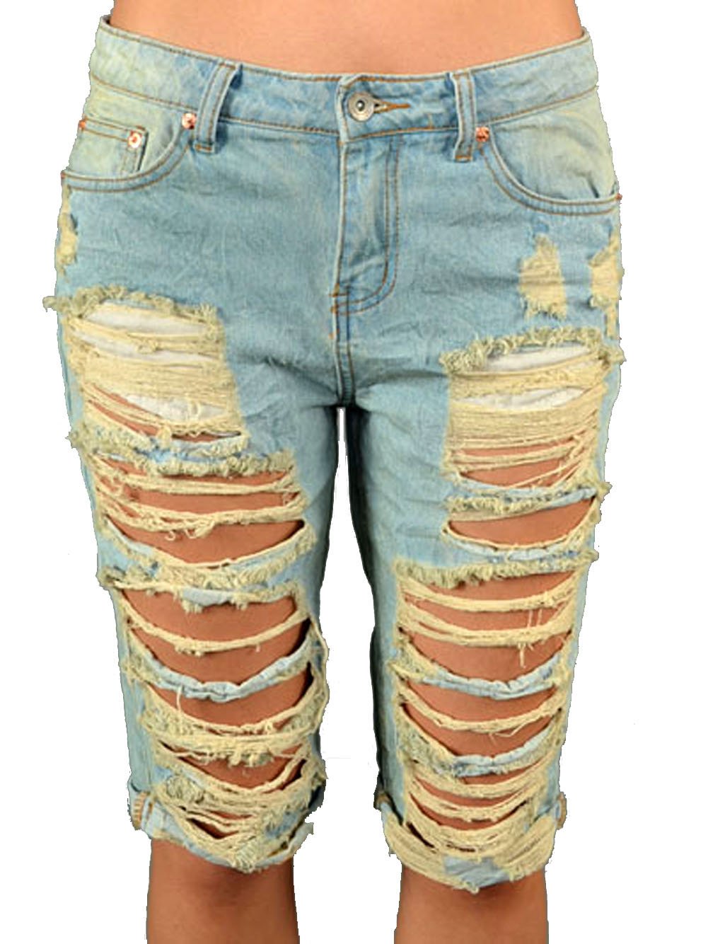 Vintage Distressed Denim Bermuda Shorts for Women - IP577 | Comfortable & Stylish Casual Wear for Summer, Beach, and Everyday Outfits