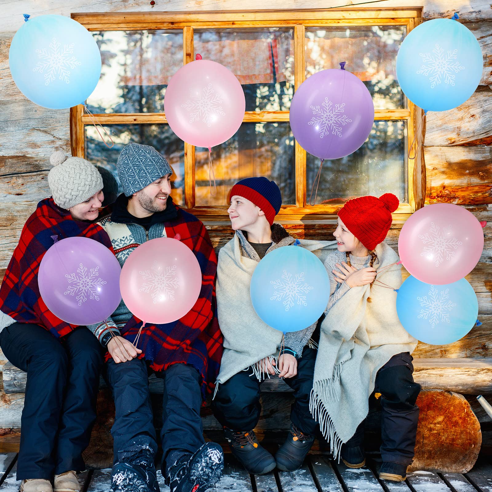 Leitee 36 Pcs 18 Inch Snowflake Punch Balloons - Winter Party Decorations, Carnival Prizes & Birthday Party Favors with Rubber Band Handles - Perfect for School Games, Daily Play & Holiday Celebrations