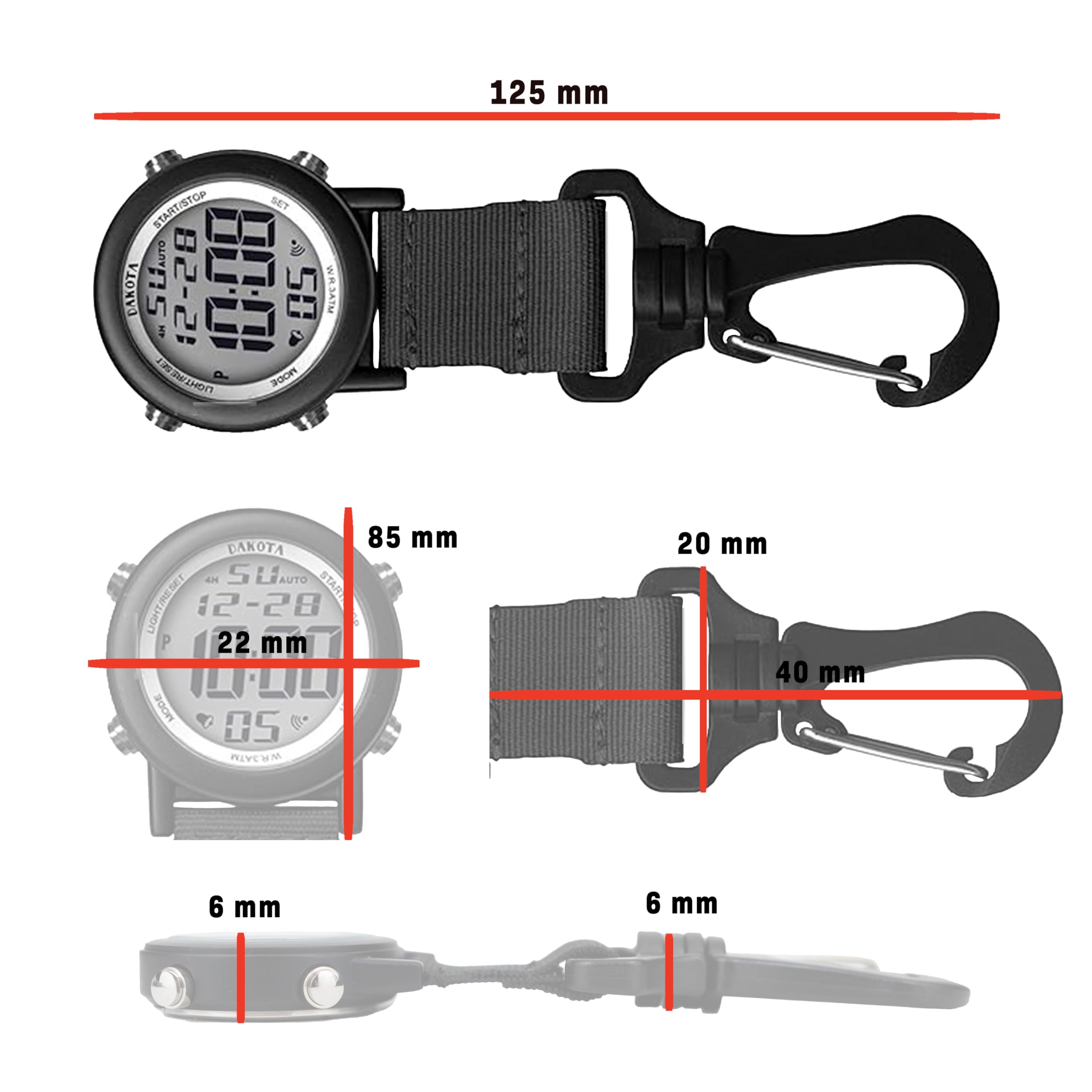 Tactical Digital Clip Watch for Outdoor & Fishing - Dual Time Alarm Timer