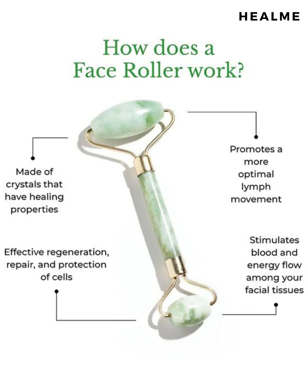 HealMe Moonlight Charged Opalite Crystal Face Roller - Anti-Aging Skincare Tool for Wrinkle Reduction & Puffiness Relief | Spa-Quality Facial Massager for Serum Application & Improved Blood Circulation | Perfect for Morning Routine & Nighttime Self-Care