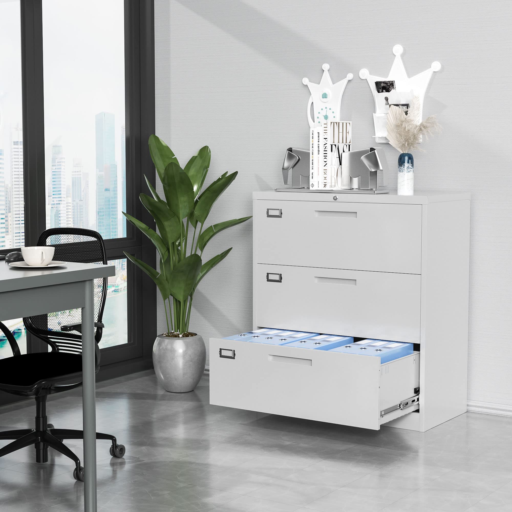 3-Drawer Locking Metal File Cabinet for Office - Legal/Letter/A4 Document Storage with Hanging Folders - White - Perfect for Home Office, Business, School & Organization Filing Needs