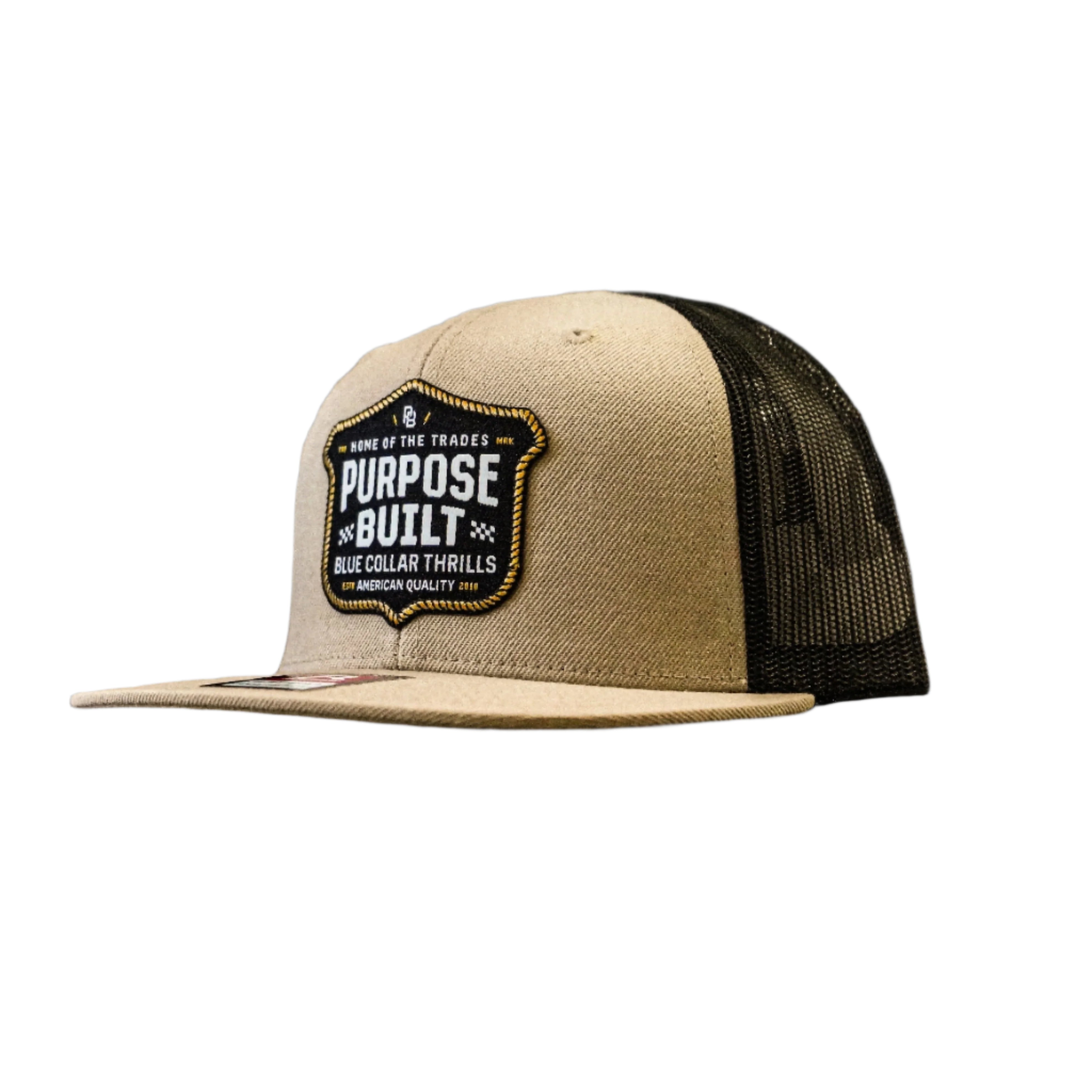 Blue Collar Thrills Snapback Hat - Khaki & Black Adjustable Baseball Cap for Men & Women - Perfect for Casual Wear, Sports, and Outdoor Activities