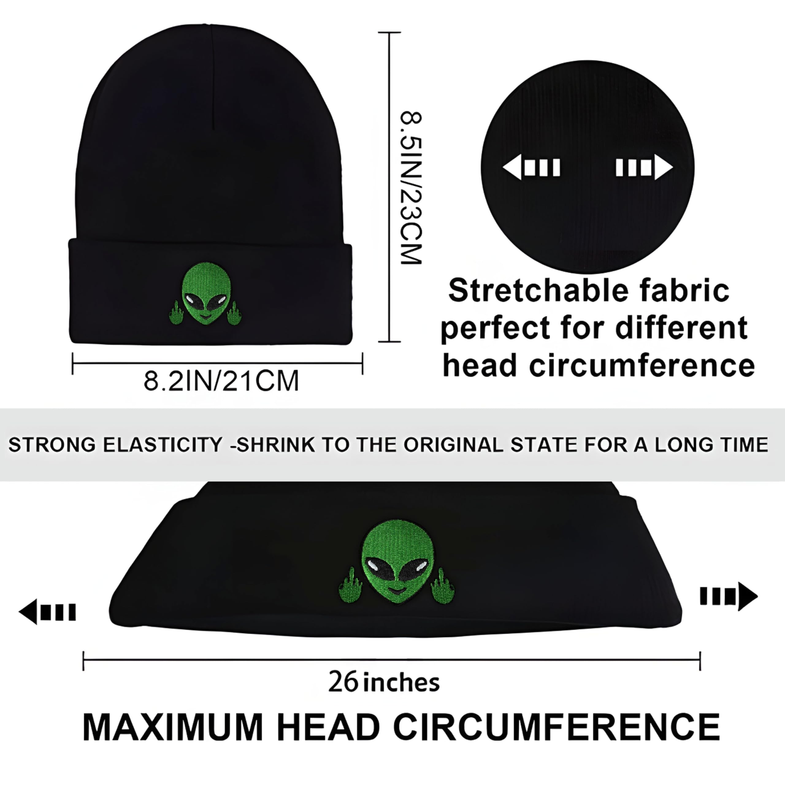 Black Alien Embroidered Beanie Hats for Men & Women - Winter Warm Knit Hat with Funny Alien Design - Unisex Skull Cap for Cold Weather - Perfect Gift for Sci-Fi Lovers (Great for Winter Sports, Outdoor Activities & Cosplay)