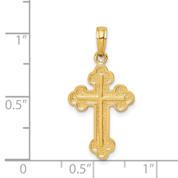 14K Solid Yellow Gold Budded Holy Cross Necklace - Religious Chain Pendant for Jesus Christ & Christian Faith - Perfect for Baptism, First Communion, Confirmation & Daily Wear