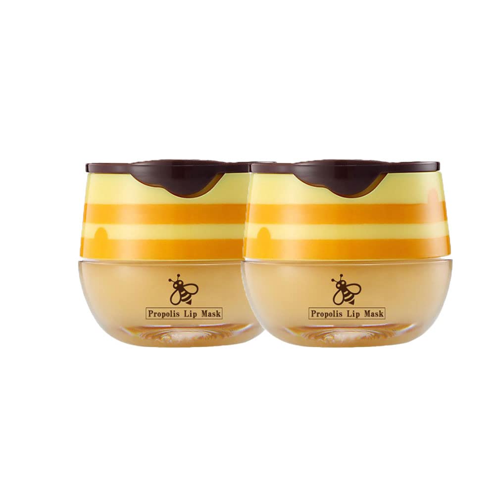 **Honey Lip Mask & Balm Set - Propolis Moisturizing Lip Treatment for Dry, Cracked Lips | Hydrating Overnight Sleeping Mask & Exfoliating Lip Scrub (2-Pack) | Perfect for Night Care & Winter Lip Protection**