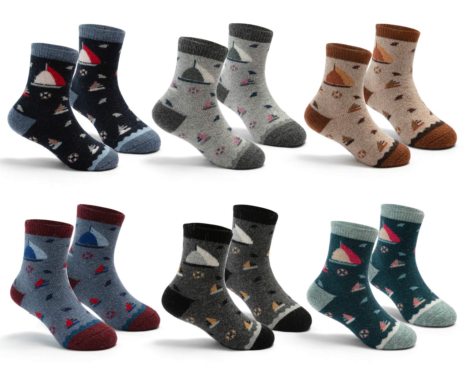 Boys & Girls Winter Wool Socks - 6 Pack Thick Thermal Crew Socks for Kids | Warm Cold Weather Socks for School, Outdoor Activities & Snow Play