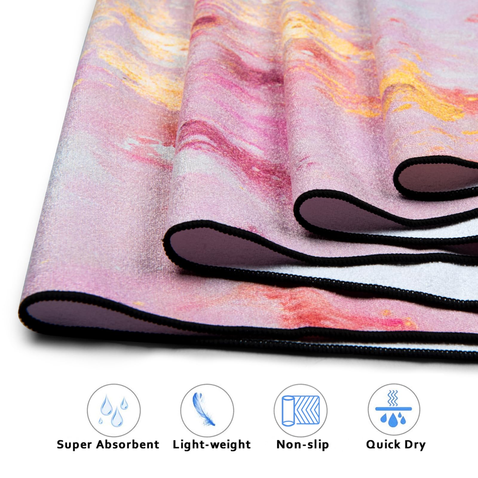 Non-Slip Rose Gold Yoga Towel with Corner Pockets - 70
