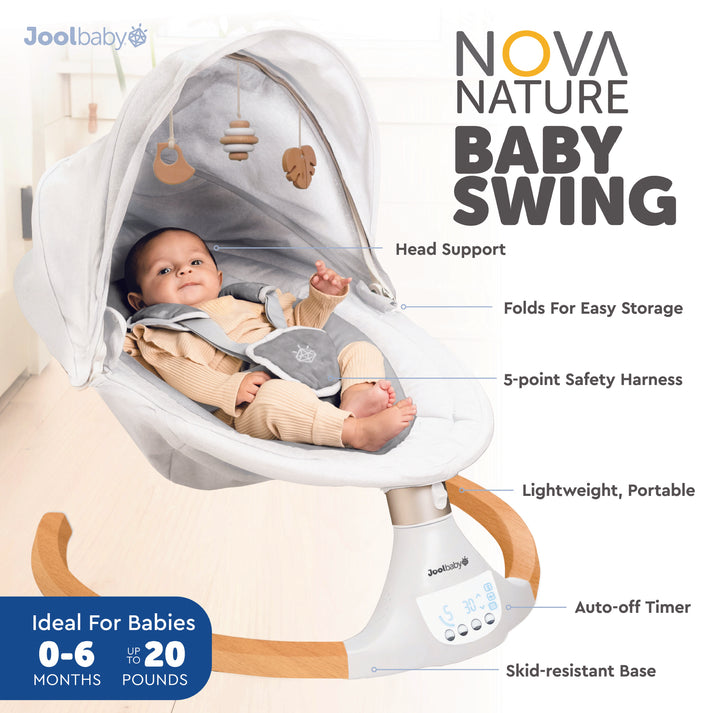 Jool Baby Nova Nature Baby Swing - Gentle Infant Swing for Newborns & Toddlers - Perfect for Nursery, Playroom & Outdoor Use