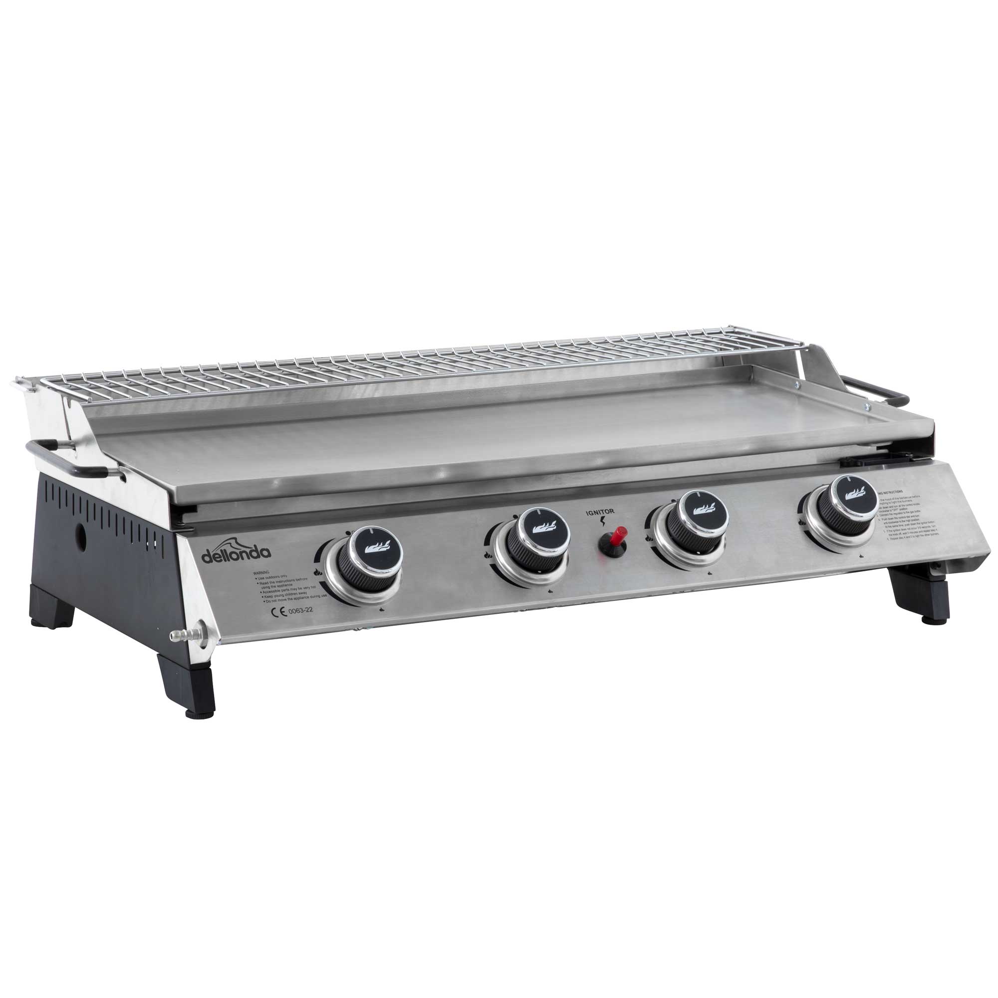 4 Burner Portable Gas Griddle with Warming Rack - 10kW Stainless Steel Commercial Flat Top Grill - Perfect for Outdoor Cooking, Camping, and Backyard BBQs