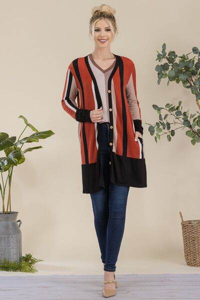Celeste Striped Button-Up Long Sleeve Cardigan for Women - Plus Size Oversized Knit Sweater for Fall & Winter | Casual Office Wear & Cozy Loungewear