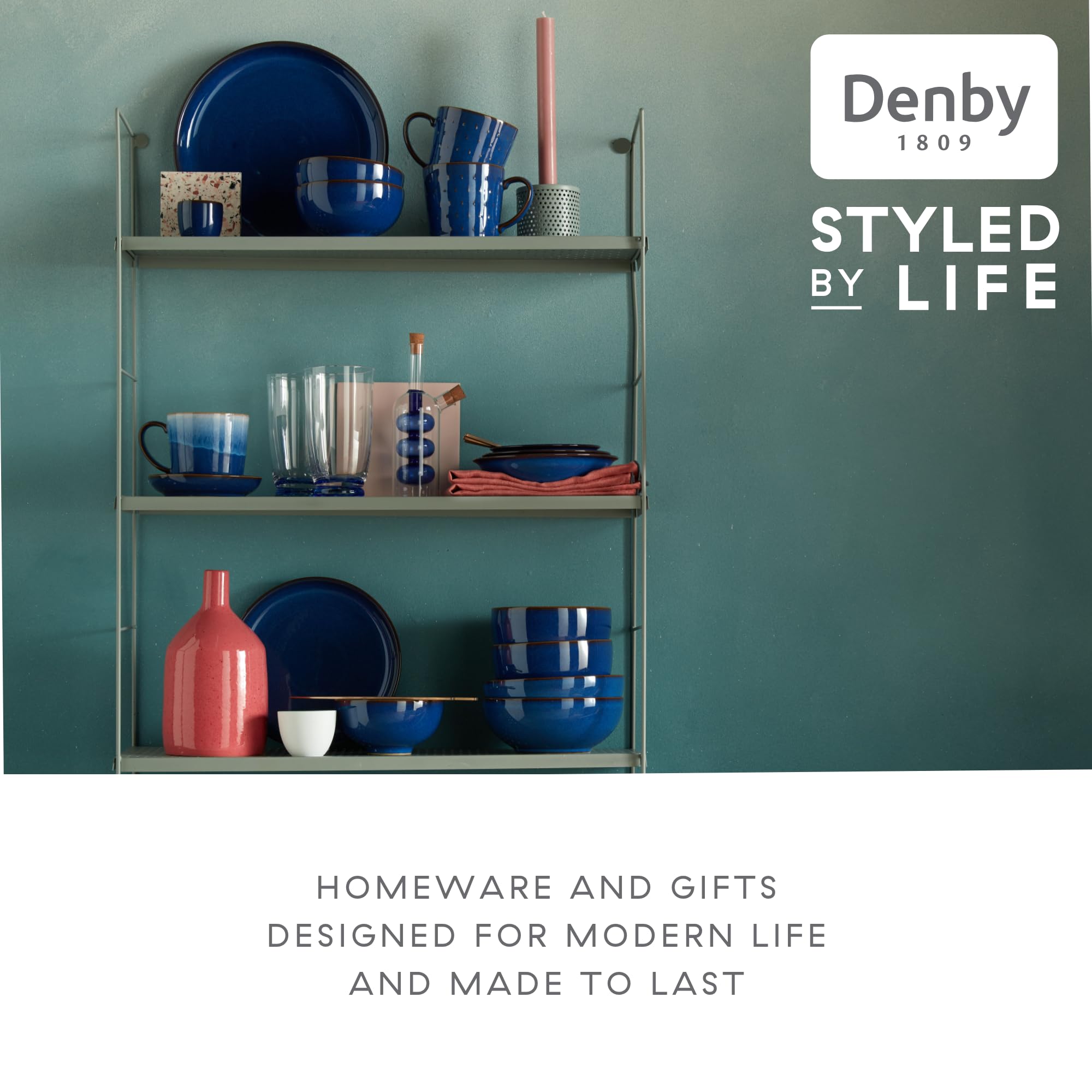 Denby Imperial Blue 2-Piece Coupe Cereal Bowl Set - Elegant Stoneware Breakfast Bowls for Cereal, Soup & Dessert | Perfect for Home Dining & Entertaining