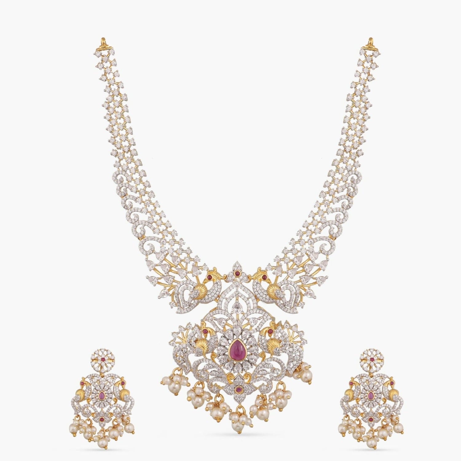 Sonali Nakshatra Cubic Zirconia Sterling Silver Necklace Set for Women - Elegant Bridal Jewelry, Anniversary Gift, Party Wear Accessories