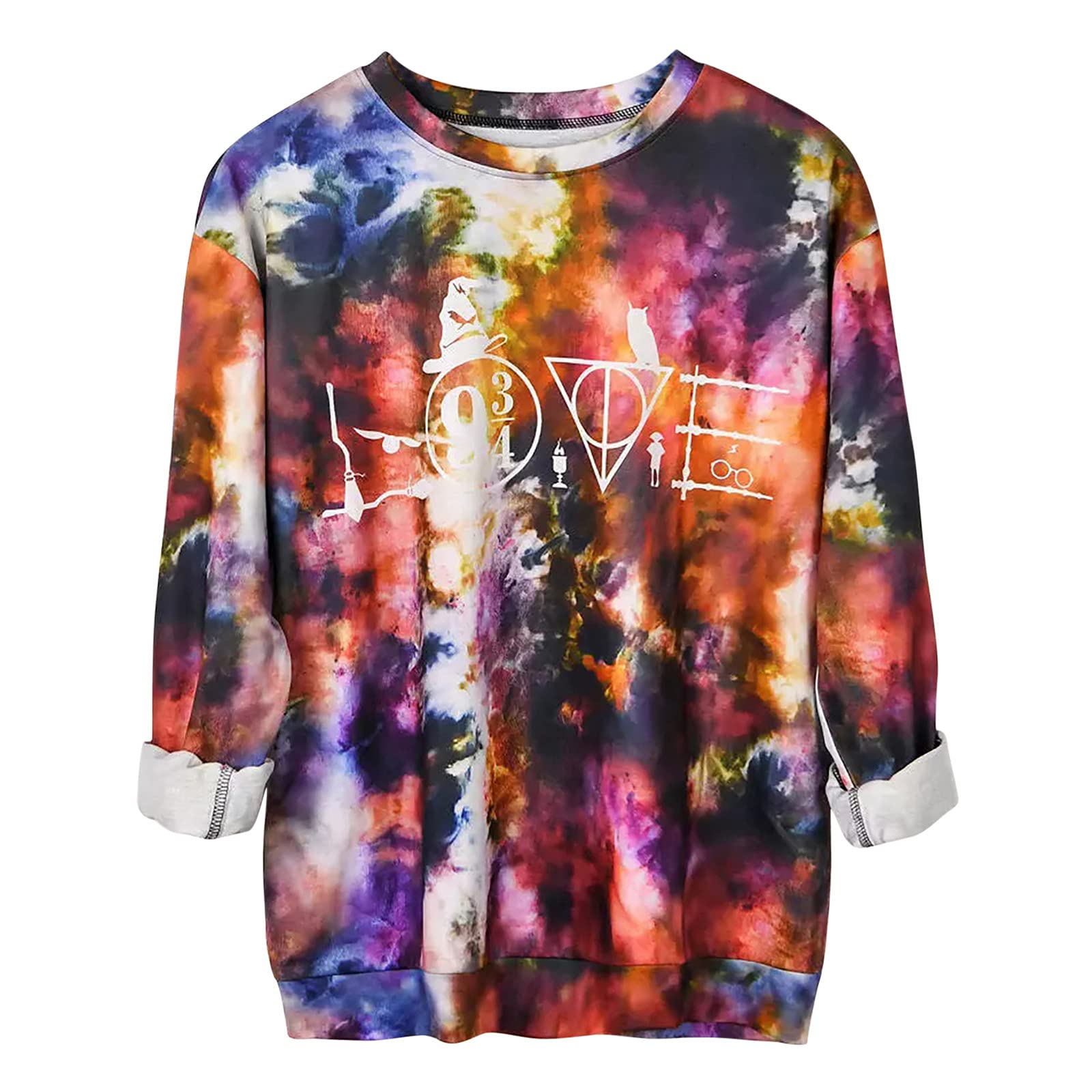 Women's Bleached Crewneck Long Sleeve Sweatshirt - Casual Loose Fit Tie Dye Graphic Tee | Cute & Comfortable Top for Everyday Wear, Street Style & Fall Fashion