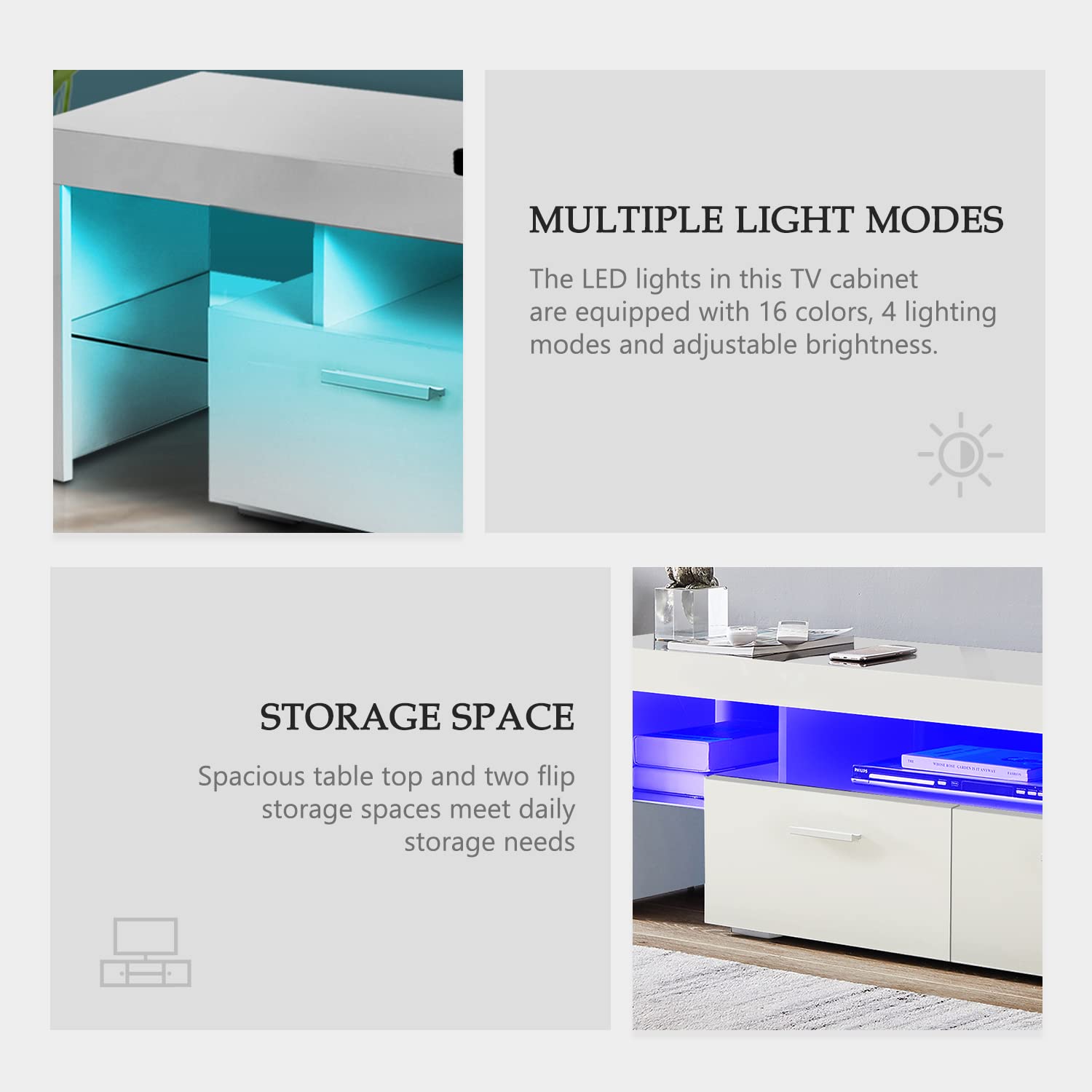 Kiztir 75 Inch TV Stand with White LED Lights - Modern Entertainment Center for Living Room, Bedroom & Office - Perfect for Movie Nights & Gaming Setup
