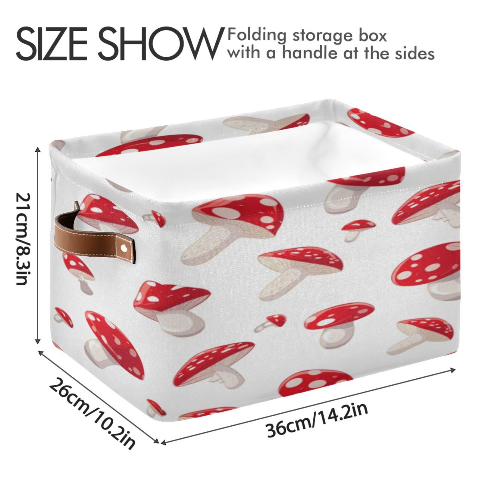 Large Fabric Storage Bins with Handles - Collapsible Closet Organizer Baskets for Shelves, Clothes & Toys | Decorative Mushroom Pattern Home Storage Solution for Bedroom, Nursery & Living Room Organization