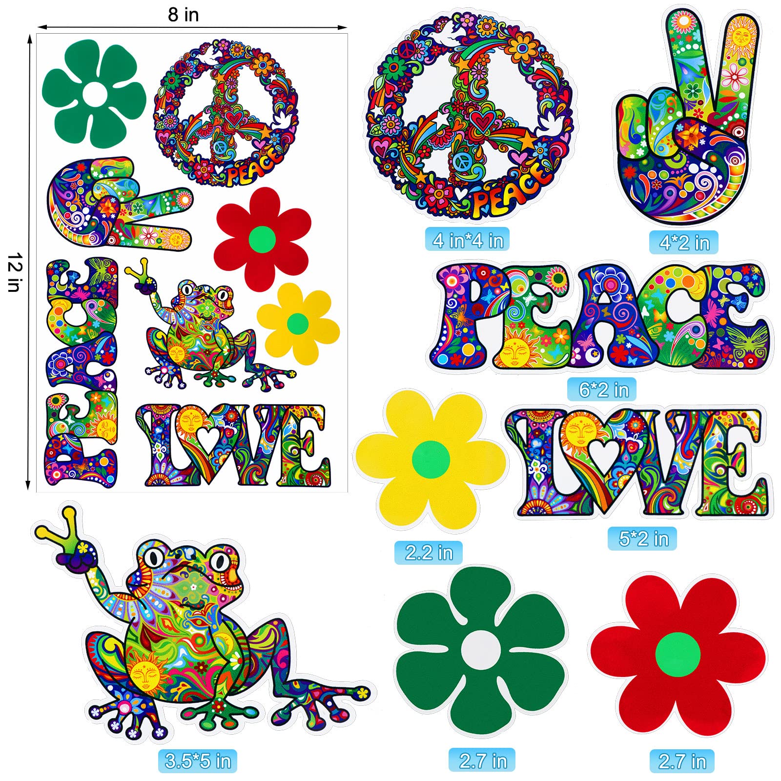 32-Piece Hippie Car Stickers - Peace & Love Flower Decals for Bumpers, Windows, Water Bottles, Laptops & Skateboards | Perfect for Boho Style, Music Festivals & Hippie Lovers