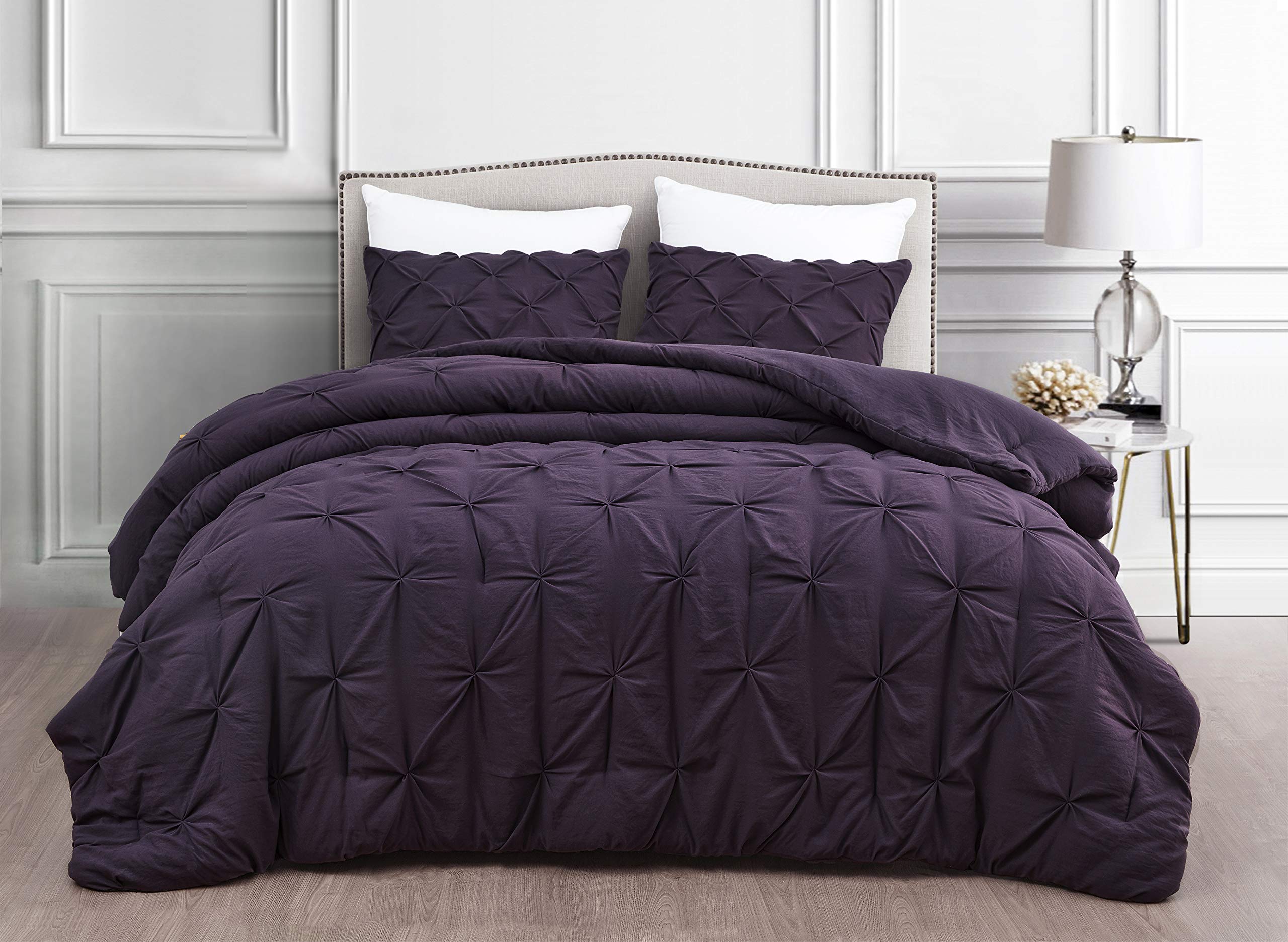 Premium Soft Cotton Comforter Set - All Season Goose Down Alternative Pinch Pleat Duvet Insert - 500 GSM Fill Power - Ultra Soft & Breathable - Queen/Full Size - Eggshell Purple - Perfect for Bedroom, Guest Room & Cozy Home Decor