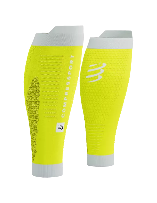 Compressport Unisex R2 3.0 Calf Sleeves - Safe Yellow/White | Performance Compression for Running, Cycling & Recovery