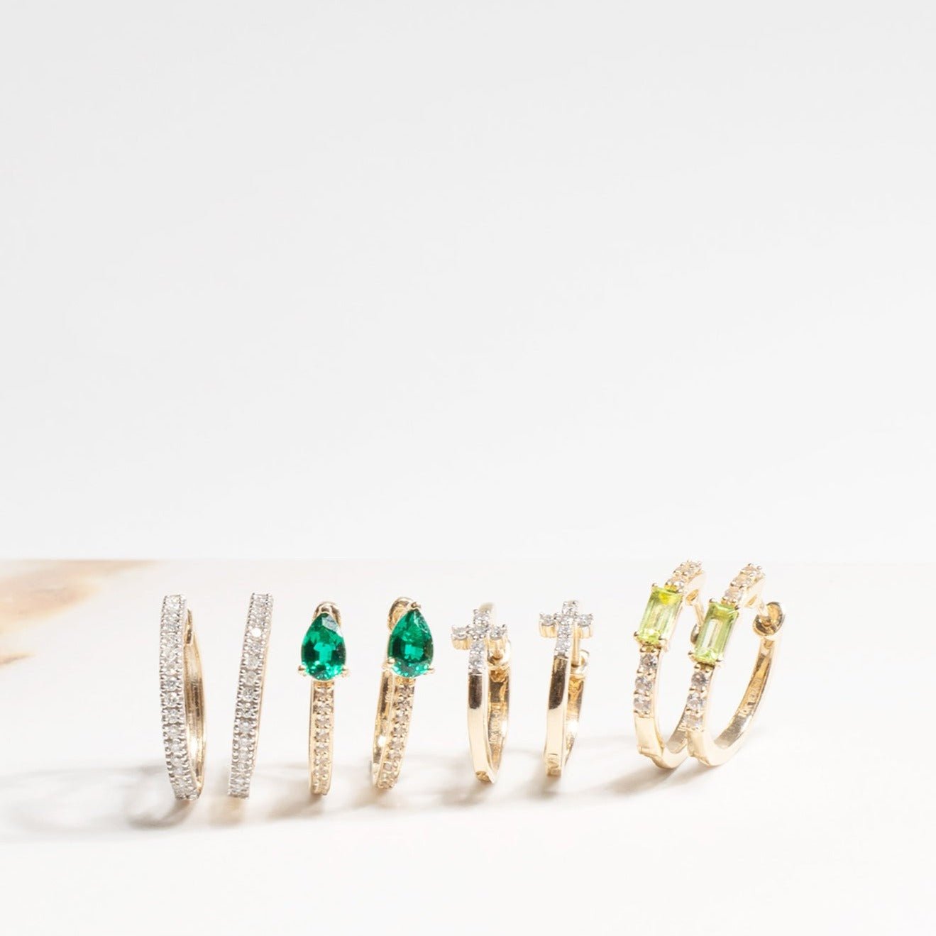 10k Yellow Gold Emerald Cut Peridot and White Sapphire Hoop Earrings for Women - Elegant Dangle Earrings for Wedding, Party & Everyday Wear