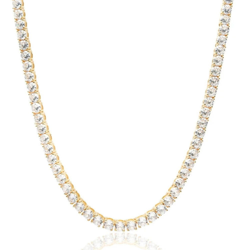 4MM One Row Tennis Chain Necklace - 14K Gold Tone, 18-24 Inch Adjustable Length - Perfect for Men & Women, Gifts, Casual & Formal Wear
