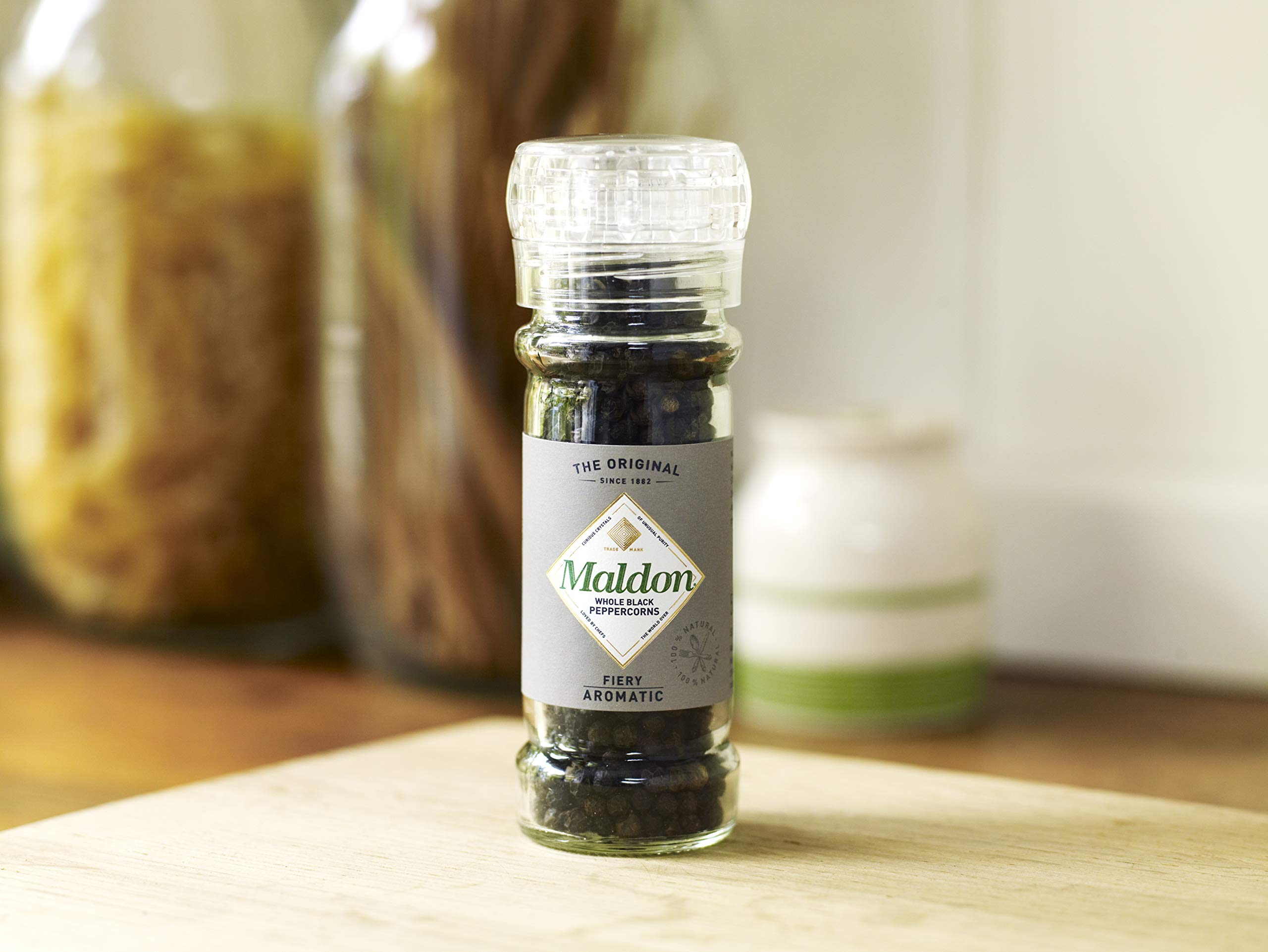 Premium Maldon Sea Salt & Whole Black Peppercorn Grinder Set - 6 Pack (50g Each) | Refillable Adjustable Mill | Kosher Certified Natural Aromatic Seasoning | Perfect for Steaks, Salads & Gourmet Cooking