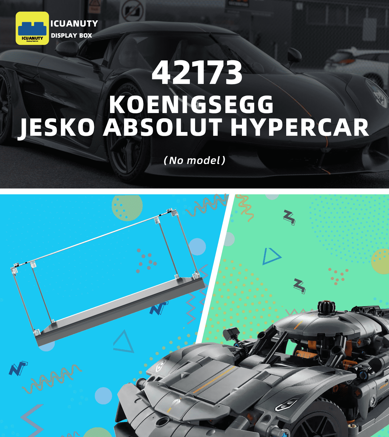 LEGO Koenigsegg Jesko Absolut Hypercar 42173 Display Case - Clear Acrylic Showcase for LEGO Car Models - Perfect for Collectors, Home Decor & Gift Giving