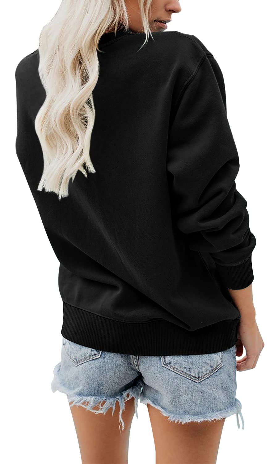 Women's Casual Crewneck Sweatshirt - Long Sleeve Loose Fit Soft Pullover Top in Black | Perfect for Everyday Wear, Lounging & Fall Layering