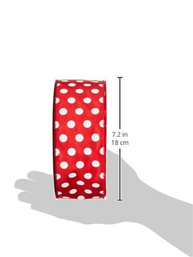 Morex 2-1/2 Inch x 50 Yard Wired Holiday Dots Polyester Ribbon - Red and White Christmas Decoration for Gift Wrapping, Tree Trimming & Party Decor