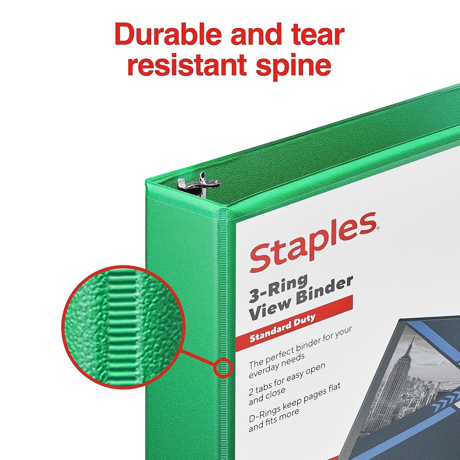 Staples Standard 1.5 Inch 3-Ring View Binder - Green | Durable School & Office Supplies for Organizing Documents, Reports & Presentations
