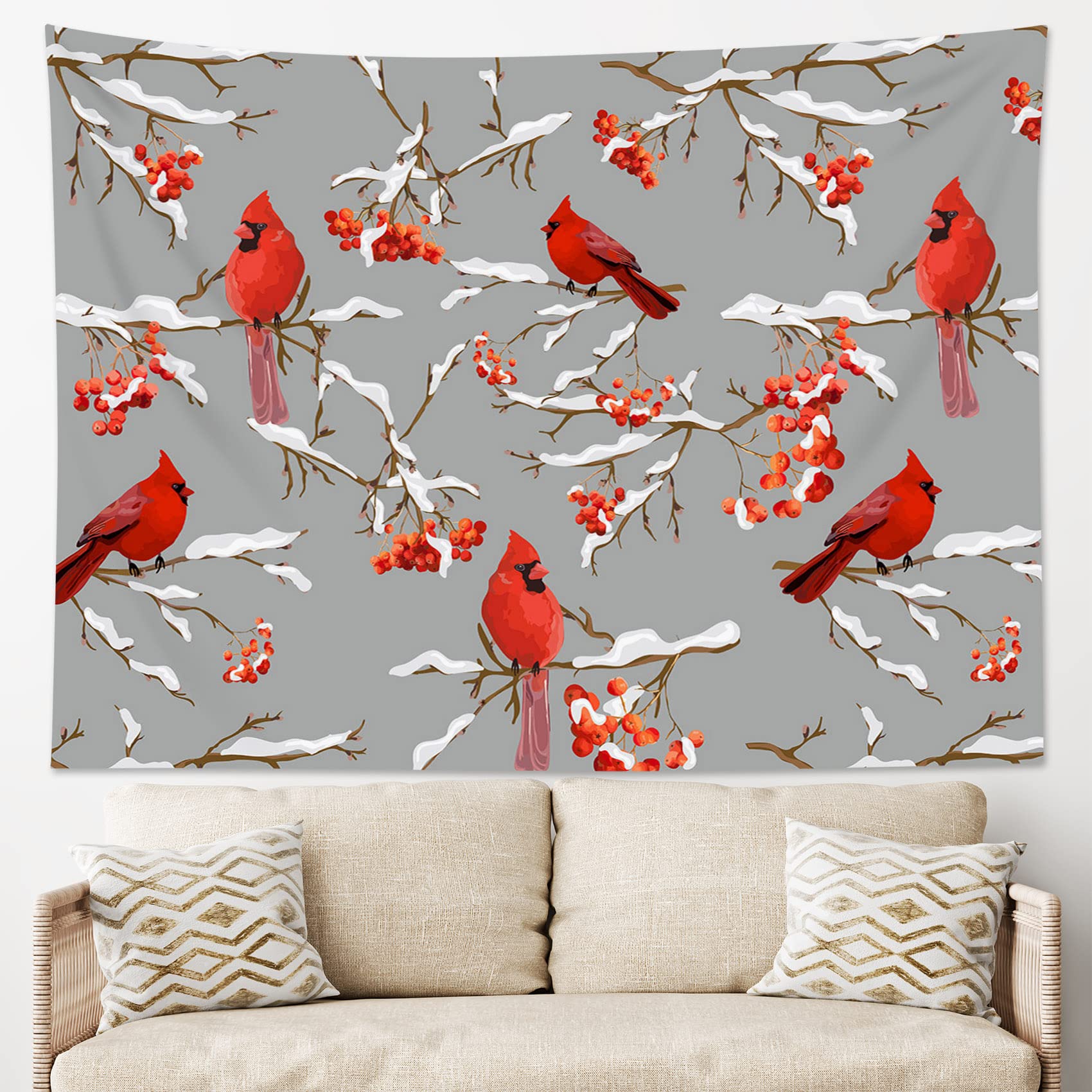 Winter Cardinal Tapestry - Pine Branch Wall Hanging for Christmas Decor (60x40 Inches) - Perfect for Bedroom, Living Room & Dorm