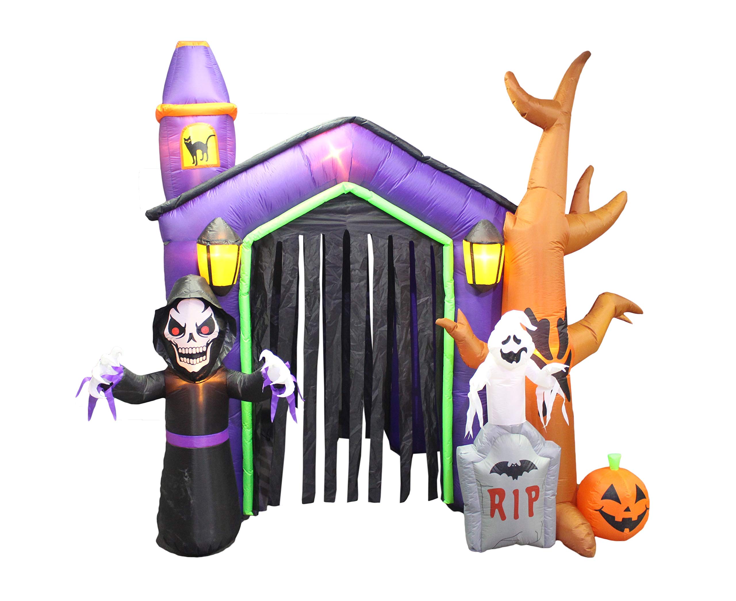 8.5 Foot Halloween Inflatable Haunted House Castle with Skeleton, Ghost, Tree & Pumpkin Lights - Indoor/Outdoor Holiday Decor for Yard, Party & Haunted House Themes - Blow Up Halloween Decoration for Spooky Atmosphere