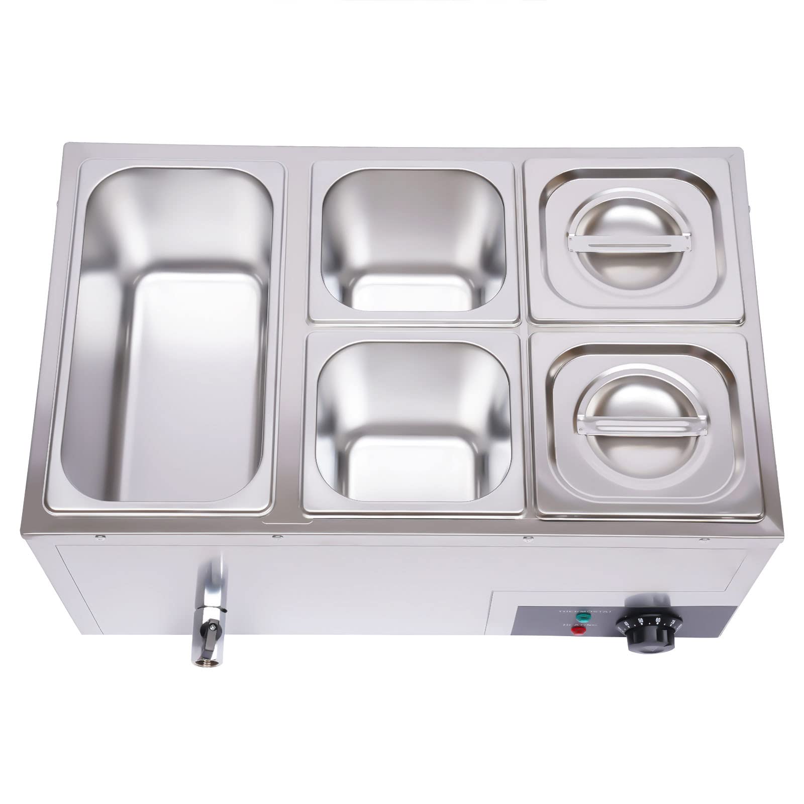 5-Pan Commercial Food Warmer with Lids - 600W Electric Steam Table Warmer | Stainless Steel Buffet Server with 86-185°F Temperature Control | Perfect for Restaurants, Catering & Buffet Service